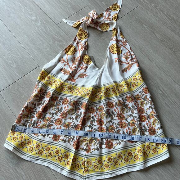 J Crew Open Back Halter Top In Sunset Rose Block Print Top Medium Yellow - Picture 9 of 11